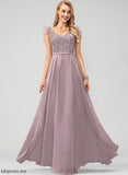 Prom Dresses Floor-Length Eliza A-Line Feather Flower(s) Chiffon Sequins V-neck With Beading