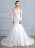 Wedding Dresses Lace With Train Tulle Wedding Janiya Dress Sequins Trumpet/Mermaid Beading Chapel