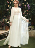 Wedding Floor-Length V-neck With Sequins Dress Front Chiffon Wedding Dresses A-Line Norma Split Lace