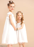 A-Line Short Lace Neck Flower Flower Girl Dresses Knee-length Sleeves Chiffon Girl Kierra With - Scoop Dress