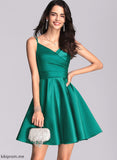 Ruffle V-neck Prom Dresses Short/Mini With A-Line Rebekah Satin