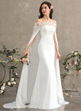 Wedding Dresses Court Lace Train With Sheath/Column Chiffon Lace Off-the-Shoulder Wedding Evangeline Dress