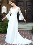 Wedding Dresses Train Francesca Beading Court V-neck A-Line With Wedding Chiffon Lace Dress