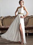 Patricia Prom Dresses Floor-Length Ruffle One-Shoulder Sequins Chiffon Beading With A-Line