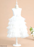 With Sleeveless Flower Flower Girl Dresses Ball-Gown/Princess V-neck Dress Satin/Tulle Janiah Girl - Bow(s) Tea-length