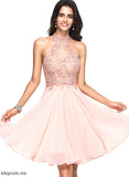 With Chiffon A-Line Lace Beading Homecoming Halter Marissa Dress Homecoming Dresses Knee-Length