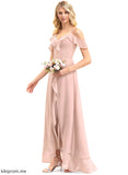 Asymmetrical Neckline A-Line CascadingRuffles Silhouette Embellishment V-neck Length Fabric Lindsey Bridesmaid Dresses
