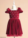 Short Velvet Flower Girl Dresses - Alivia Sleeves U Beading A-Line Dress Knee-length Neck With Girl Flower
