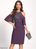 Cocktail Dress Shoulder Sequins Knee-Length Cold Campbell With Club Dresses Chiffon Lace Sheath/Column