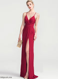 With Floor-Length Jersey V-neck Giana Sheath/Column Pleated Prom Dresses
