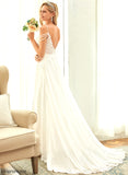 With Lace V-neck Beading A-Line Wedding Dresses Train Chiffon Sweep Wedding Dress Sequins Skye