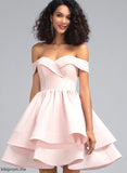 A-Line Stretch With Zoe Prom Dresses Short/Mini Cascading Off-the-Shoulder Ruffles Crepe