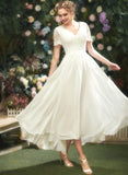 Wedding Dresses Asymmetrical Lace A-Line Dress Chiffon Wedding V-neck Moriah