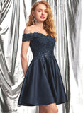Lace Cassandra Short/Mini A-Line Sequins Prom Dresses With Satin Off-the-Shoulder