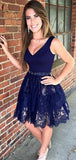 Elegant A Line V Neck With Lace Appliques Homecoming Dresses