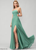 Halle Prom Dresses A-Line Square Chiffon Pockets Floor-Length Front Split Neckline With