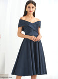 With Cocktail Dresses Off-the-Shoulder Satin Cocktail Rachael A-Line Knee-Length Dress Pockets