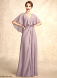 V-neck Elaina With Dress Ruffle of Mother Floor-Length the Bride Chiffon A-Line Mother of the Bride Dresses
