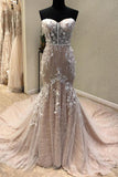 Trumpet Court Train Sweetheart Sleeveless Lace Up Appliques Prom Dresses