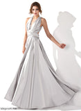 Keyla Charmeuse Floor-Length A-Line Prom Dresses Pleated V-neck With