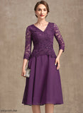 With Dress Chiffon Sarah V-neck Bride of A-Line Mother Knee-Length Mother of the Bride Dresses Lace the Beading Sequins