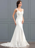 With Crepe Presley Dress Train Trumpet/Mermaid Lace Wedding Dresses Stretch V-neck Wedding Sequins Court