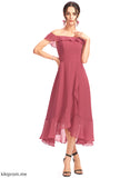A-Line Allisson Ruffles Cascading Tea-Length Chiffon With Off-the-Shoulder Dress Cocktail Cocktail Dresses