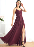 Ruffle Floor-Length Fabric A-Line Embellishment Neckline Length SplitFront Silhouette V-neck Aileen V-Neck Bridesmaid Dresses