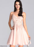 With Short/Mini Tulle A-Line Prom Dresses Marian Beading V-neck