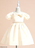Short Sleeves Melany Girl With Dress Knee-length Satin Ball-Gown/Princess Flower Girl Dresses Flower V-neck - Beading/Bow(s)