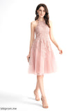 Homecoming Dresses Lace Scoop Knee-Length Dress A-Line Homecoming Crystal Tulle Neck With