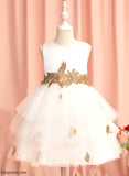 Neck Girl Tulle Knee-length Flower Ball-Gown/Princess Jo Lace/Beading Flower Girl Dresses Sleeveless Dress With - Scoop