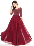 A-Line Sequins Aubrie Chiffon Floor-Length Prom Dresses Scoop With Beading