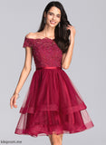 Mollie A-Line Tulle Homecoming Dresses Dress Sequins With Beading Knee-Length Homecoming Lace Off-the-Shoulder