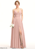 Pleated Mildred Floor-Length Prom Dresses A-Line V-neck With Chiffon