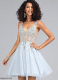 Beading Prom Dresses Tulle With Short/Mini A-Line Sequins V-neck Marlie