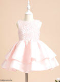 - A-Line Rebecca Flower Sleeveless Satin/Lace Girl Short/Mini Neck Dress Flower Girl Dresses Scoop