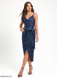 Angelina Front Cocktail Dresses Sheath/Column Split Pleated V-neck With Dress Sash Asymmetrical Polyester Cocktail