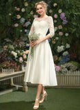 Wedding Dresses Satin Dress Lace A-Line Wedding Saige Illusion Tea-Length With