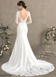 Trumpet/Mermaid Wedding Dresses Neck Chapel Stretch Lace With Polly Dress Wedding Sequins Train Crepe Beading Scoop