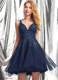 Sequins Prom Dresses Short/Mini Madelyn With A-Line V-neck Tulle