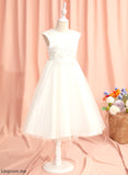 - Tulle Scoop Flower Girl Dresses Flower Tea-length With Girl Sleeveless Neck Nathalie Ball-Gown/Princess Dress Lace/Beading/Flower(s)