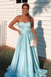 Simple A Line Sweetheart Satin Prom Dresses Cheap Formal STFPE7SREPR