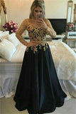 Long Sleeves Lace Up Gold And Black Prom Dresses Mother Of The PFPJCH27