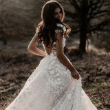 A Line Ivory V Neck Country Wedding Dresses with Appliques, Beach Wedding Gowns STF15548