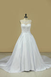 2024 A Line Scoop Wedding Dresses Satin With Beading PLM29JXD