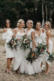 Simple V Neck Mermaid White Chiffon Bridesmaid Dresses, Wedding Party Dresses STF15534