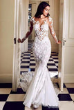 Long Sleeve See Through Mermaid Tulle Wedding Dresses Appliques Bridal STFPJAP4FDS