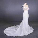 Mermaid Sheer Neck Mermaid Long Wedding Dress with Appliques, Wedding Gowns STF15265