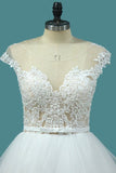 2024 Bateau A Line Tulle Wedding Dresses With Applique PSKTEHKN